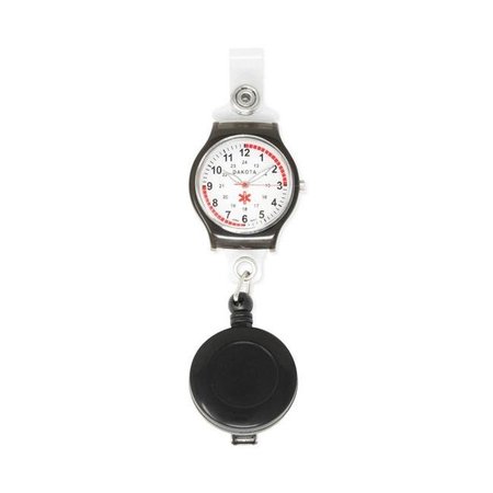 Dakota Dakota 27414 Unisex Clip on Water Resistant Retractable Badge Clip with Nurse Watch & ID Badge Holder; Black 27414